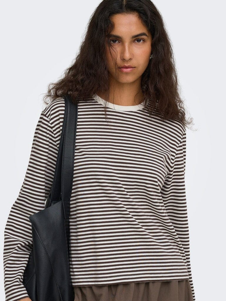 Only - Onlfreja Stripe L/S Wide Sleeve - 5082168 Coffee Bean Cloud Dancer (Mel) Bluser 