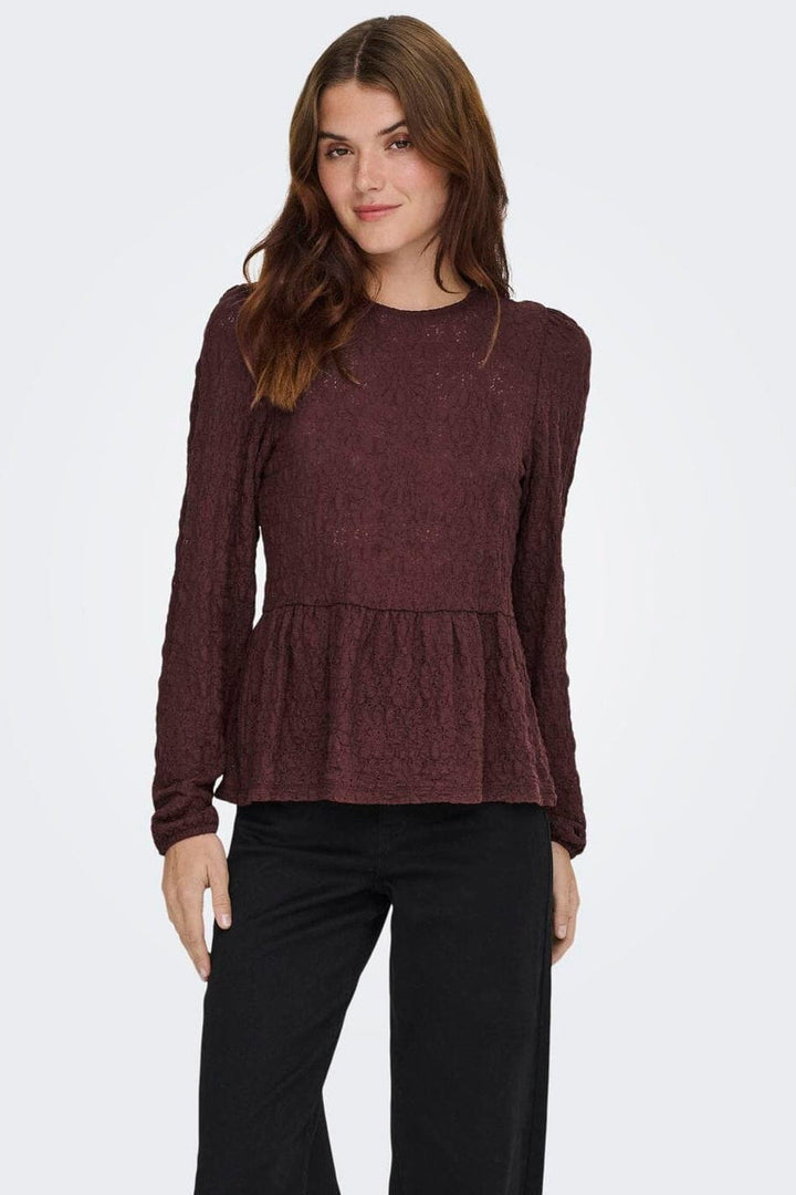 Only - Onlgiavanna L/S Peplum Top - 4915823 Decadent Chocolate