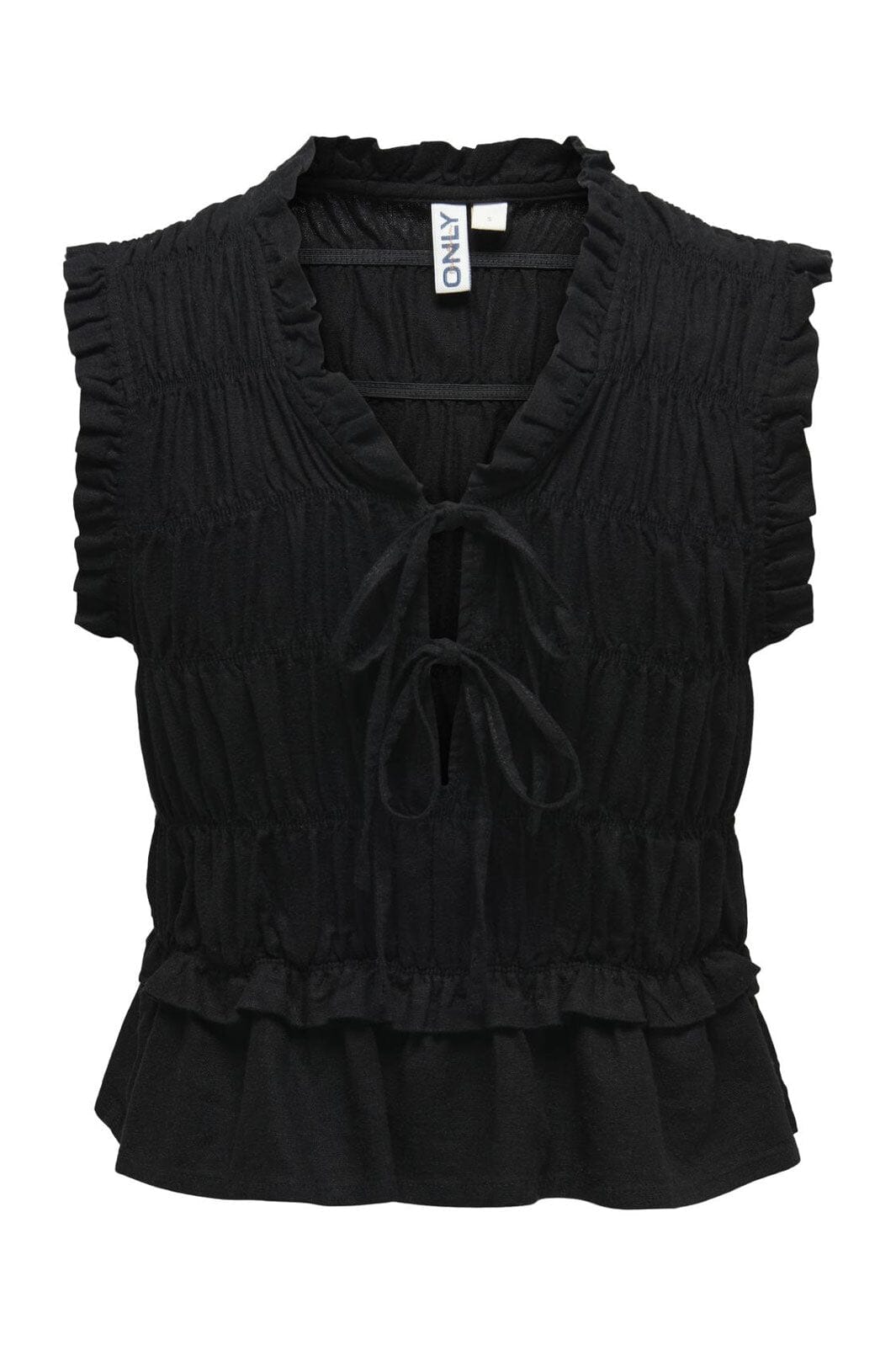 Only - Onlgoa S/S Linen Bl Frill Top Cc - 4910193 Black