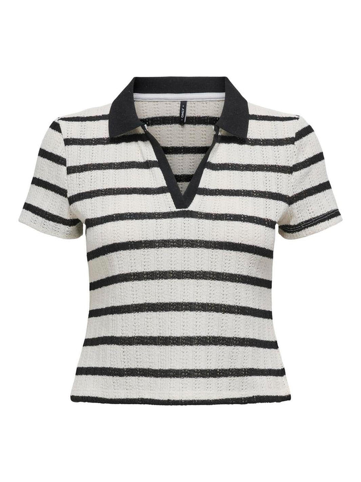 Only - Onlhalia S/S Collar Top Box - 4774256 Cloud Dancer Black