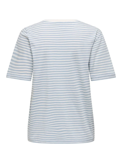 Only - Onlhappy Life S/S Emb Top - 5030049 Cloud Dancer Soft Chambray + Cherry T-shirts 