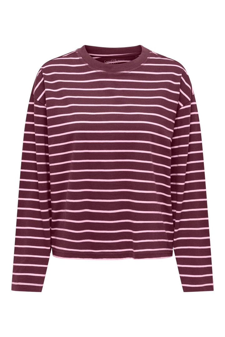 Only - Onlhappy L/S O-Neck Stripe Tee - 5233659 Fig Lady Pink (Lena)