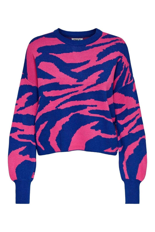 Only - Onlhilla Ls Jq Mix Box O-Neck Knt - 4999698 Dazzling Blue Pink Yarrow