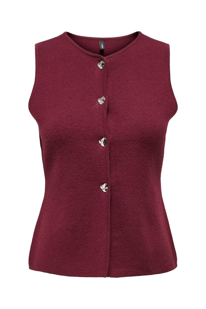 Only - Onlibi Button Sl Vest Cc Knt - 4947078 Zinfandel Silver Button