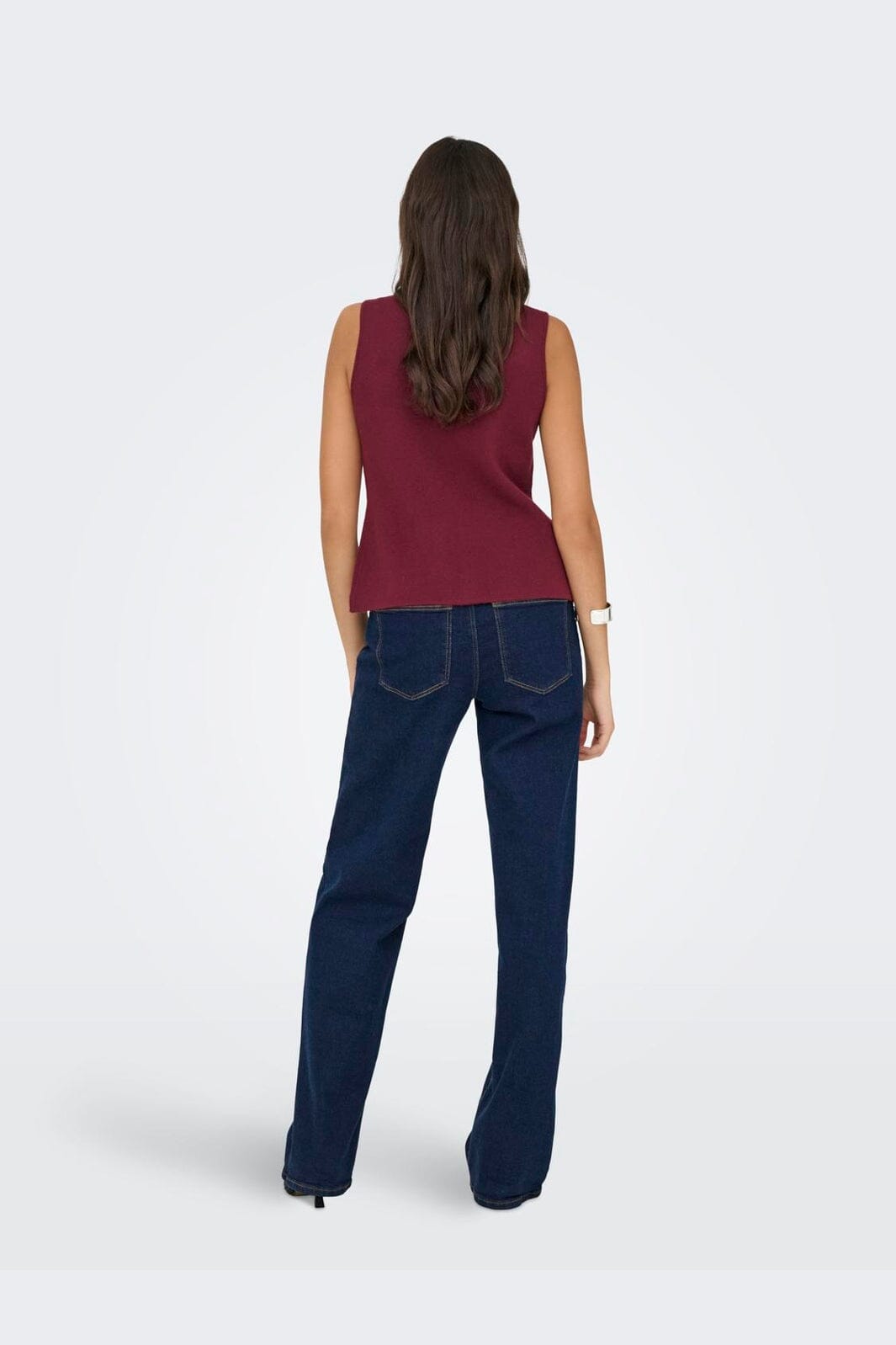 Only - Onlibi Button Sl Vest Cc Knt - 4947078 Zinfandel Silver Button