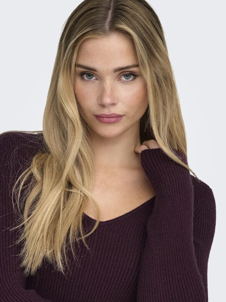 Only - Onlibi Life Ls V-Neck Rib Peplum Cc Knt - 5021071 Port Royale Strikbluser 