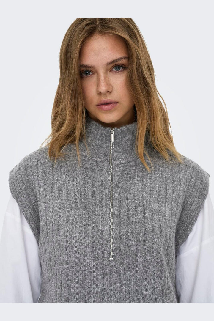 Only - Onljeanett Life Sl Rib Highneck Knt - 4879359 Medium Grey Melange