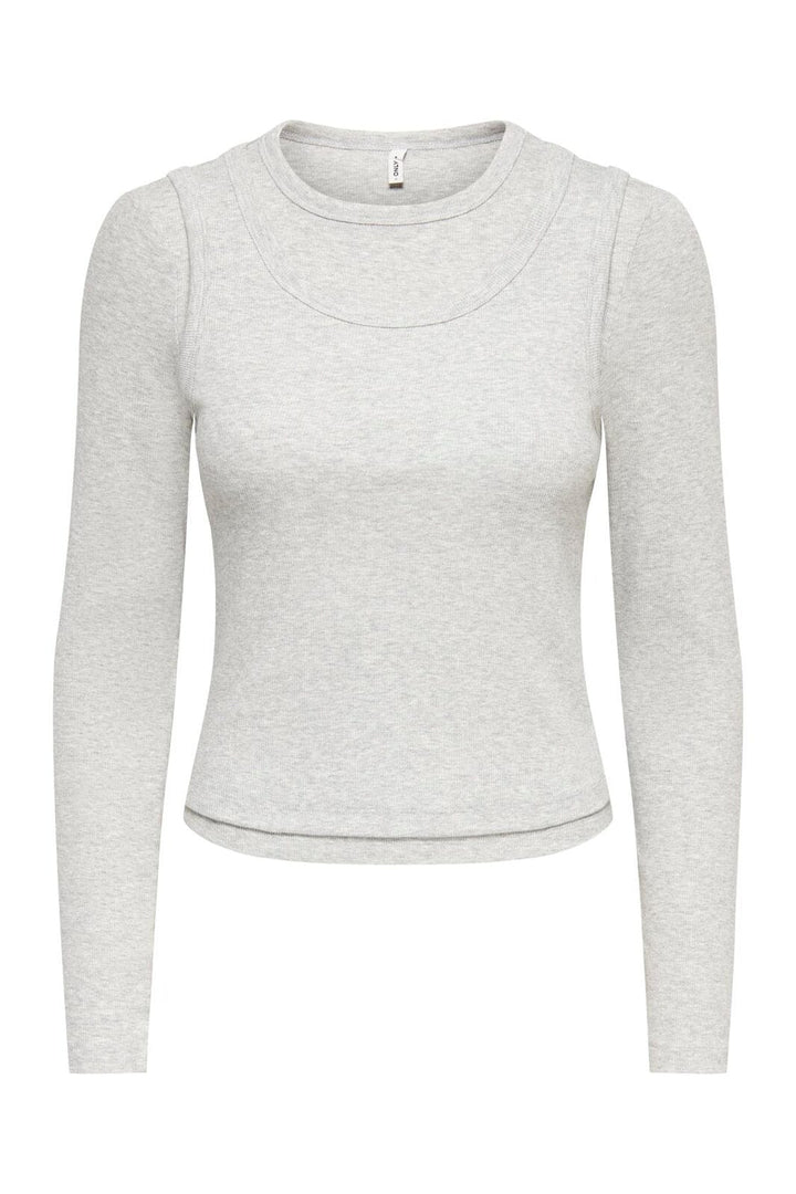Only - Onljilli L/S O-Neck Double Top - 5122730 Light Grey Melange