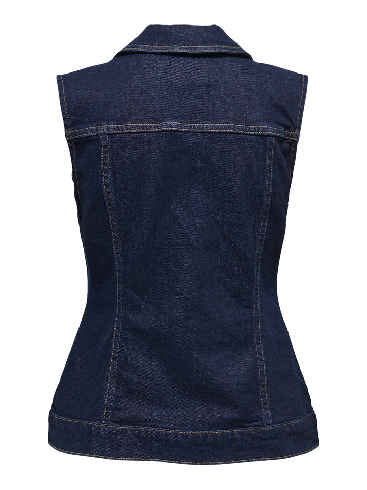 Only - Onljoana Rinse Waistcoat Mae - 4847339 Dark Blue Denim Rinse Veste 