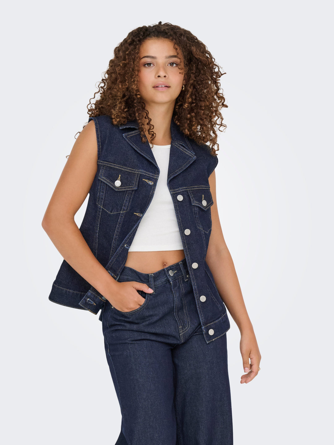 Only - Onljoana Rinse Waistcoat Mae - 4847339 Dark Blue Denim Rinse Veste 