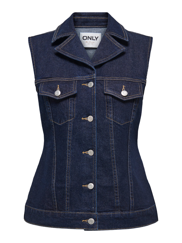 Only - Onljoana Rinse Waistcoat Mae - 4847339 Dark Blue Denim Rinse Veste 
