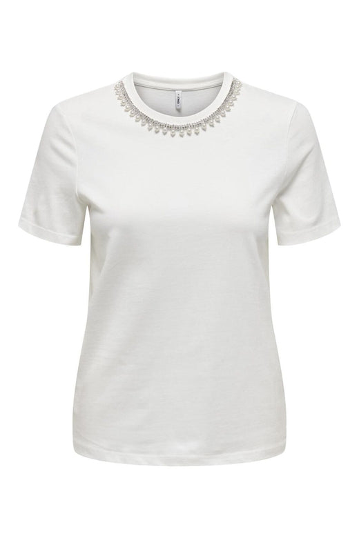 Only - Onljolly Life S/S Reg Pearl Top - 4952188 Cloud Dancer Pearl Emb Necklace