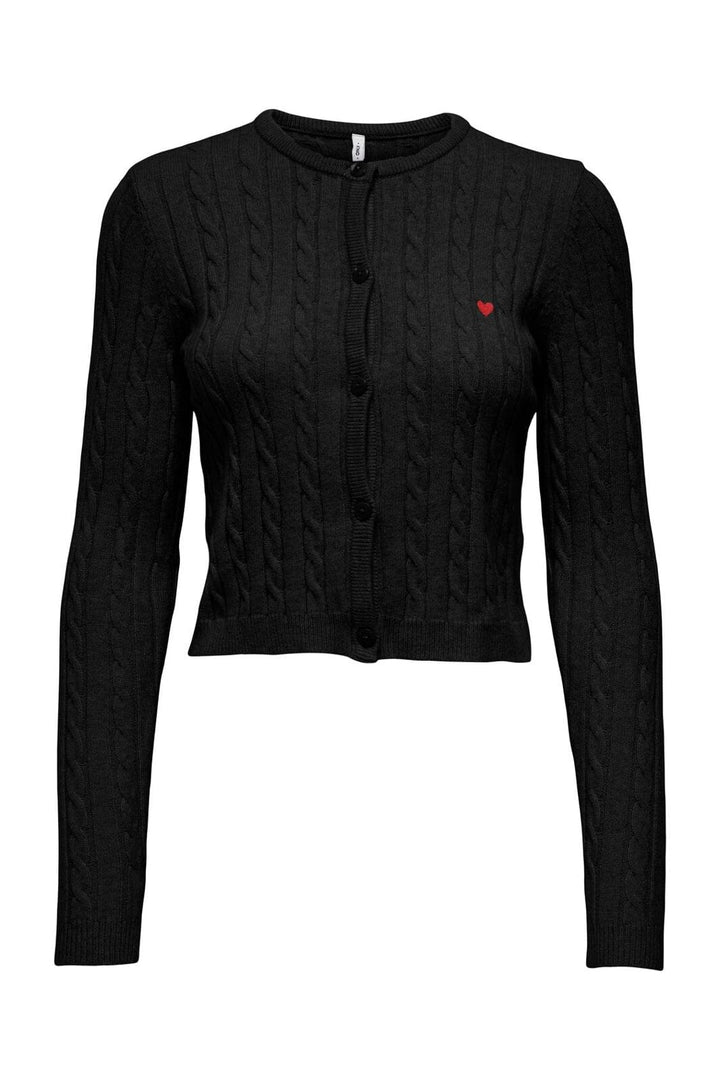 Only - Onlkatia Ls Cable Button Cardigan Cc Knt - 4959313 Black True Red Heart Emb/Dtm Button