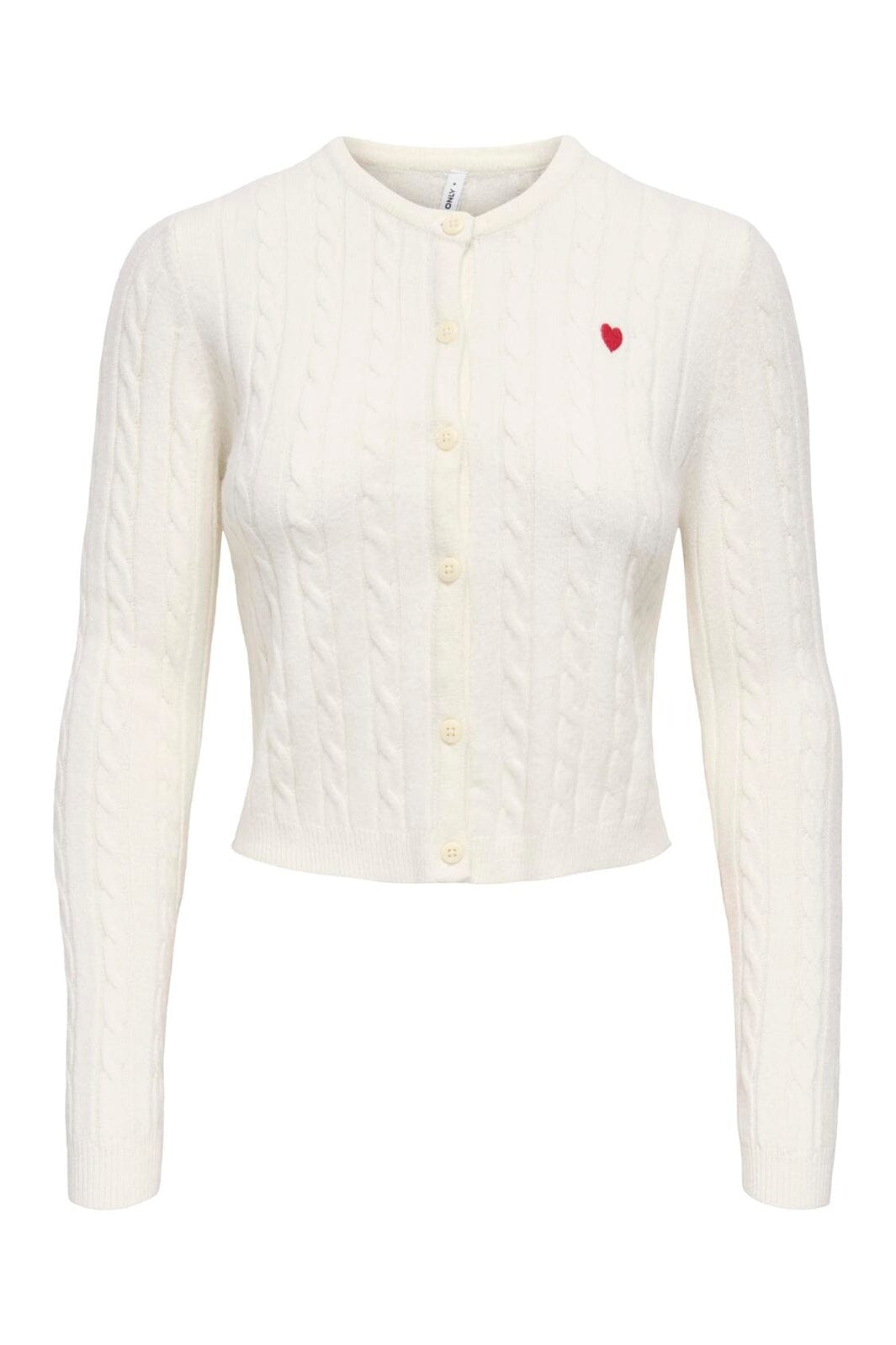 Only - Onlkatia Ls Cable Button Cardigan Cc Knt - 4959314 Baby'S Breath True Red Heart Emb/Dtm Button