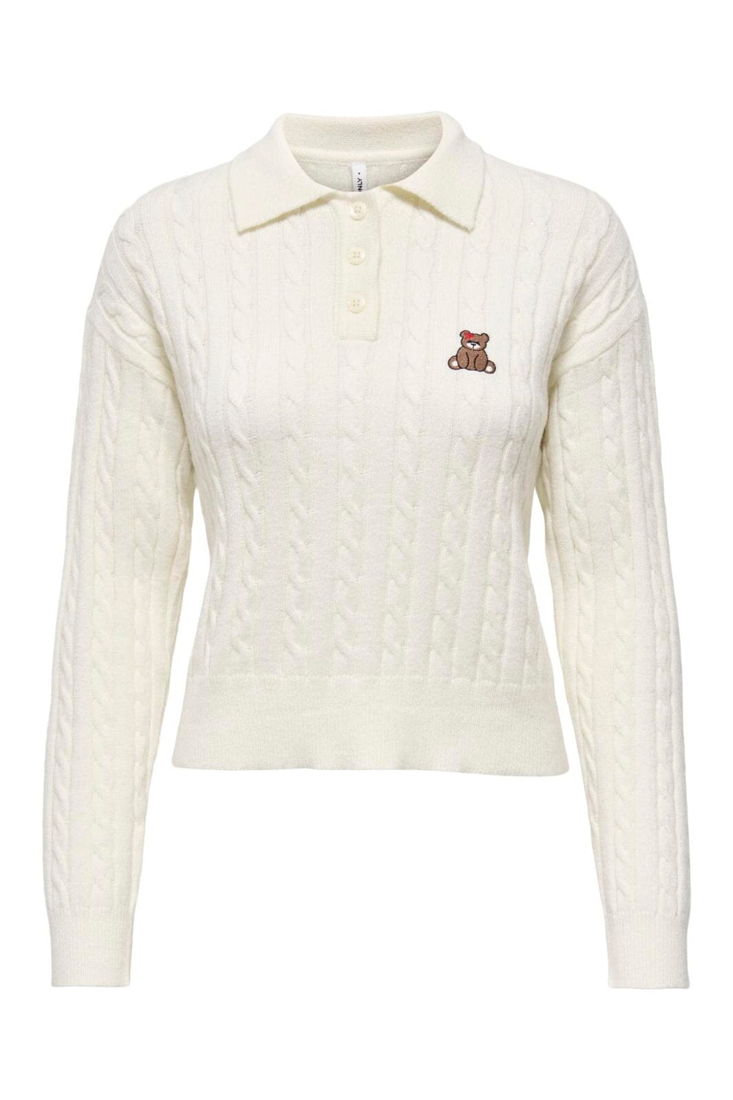 Only - Onlkatia Ls Cable Polo Cc Knt - 4957867 Baby'S Breath Teddy Emb/Dtm Button