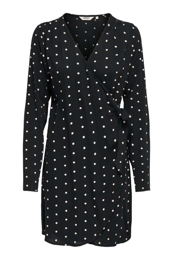 Only - Onlkeshav L/S V-Neck Wrap Dress - 4959209 Black Dots Kjoler 