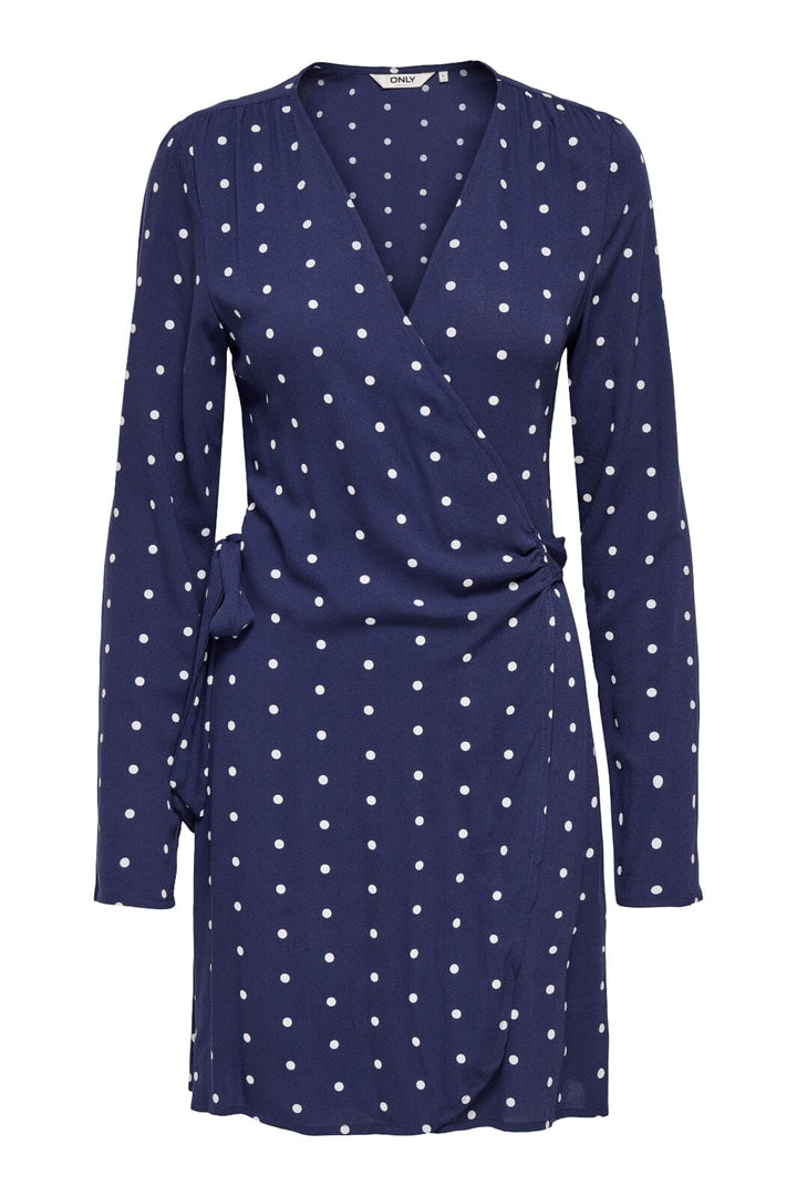 Only - Onlkeshav L/S V-Neck Wrap Dress - 4990984 Patriot Blue Dots Kjoler 