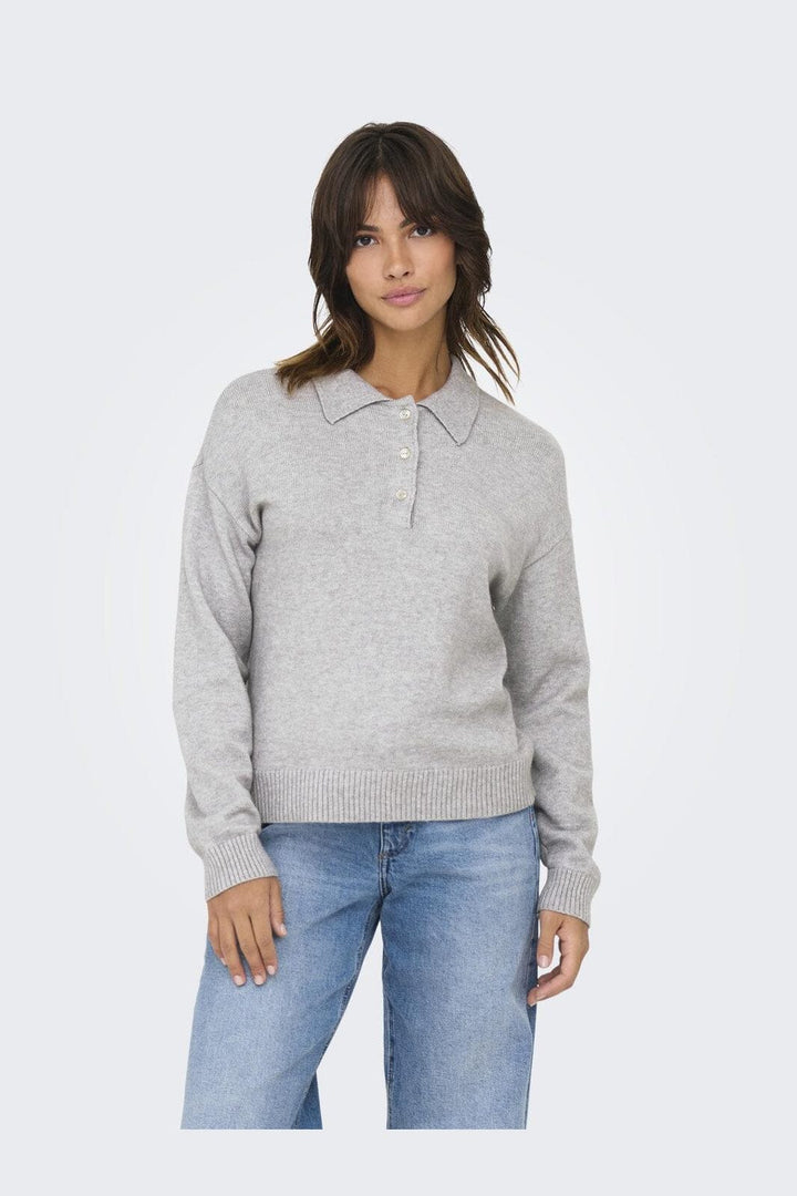 Only - Onllana Polo Ls Pullover Knt - 4845166 Light Grey Melange