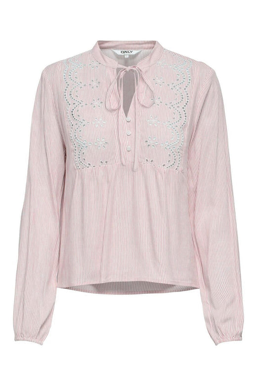 Only - Onllennyo Ls Embroid V-Neck Top - 5014009 Romance Rose Bright White