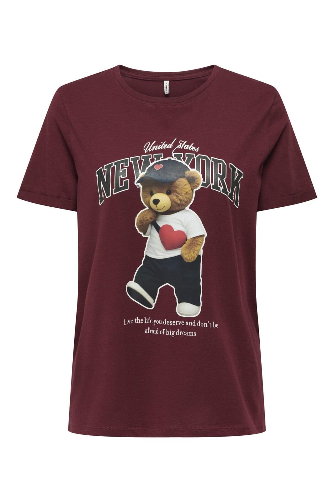 Only - Onllina Life S/S Bear O-Neck Box - 4895756 Cabernet New York Teddy