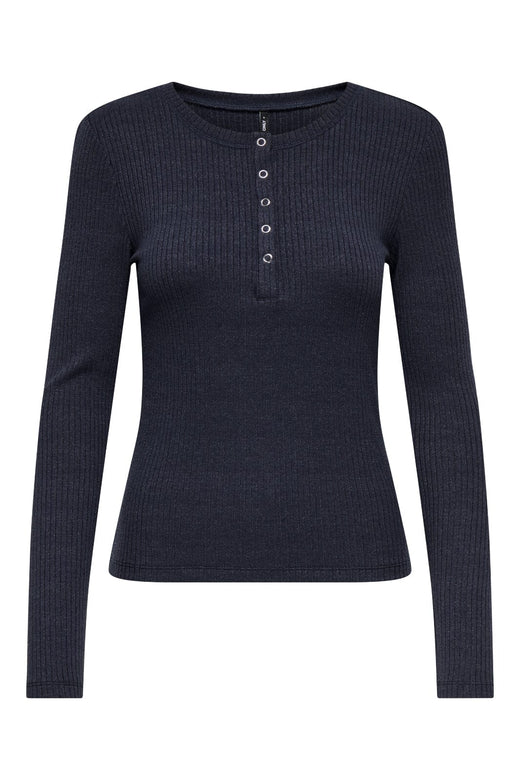 Only - Onllinea L/S O-Neck Button Top Cc - 4805065 Night Sky Melange