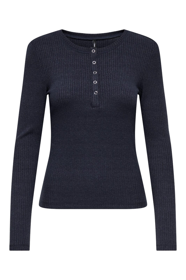 Only - Onllinea L/S O-Neck Button Top Cc - 4805065 Night Sky Melange