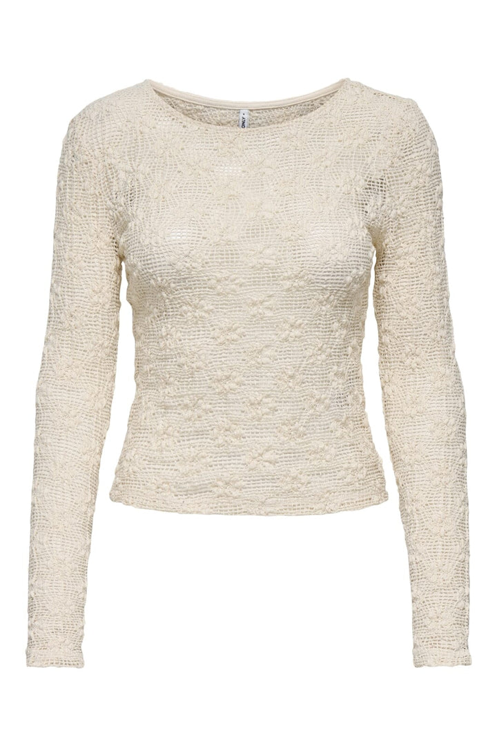 Only - Onllola L/S O-Neck Lace Top - 4841538 Birch