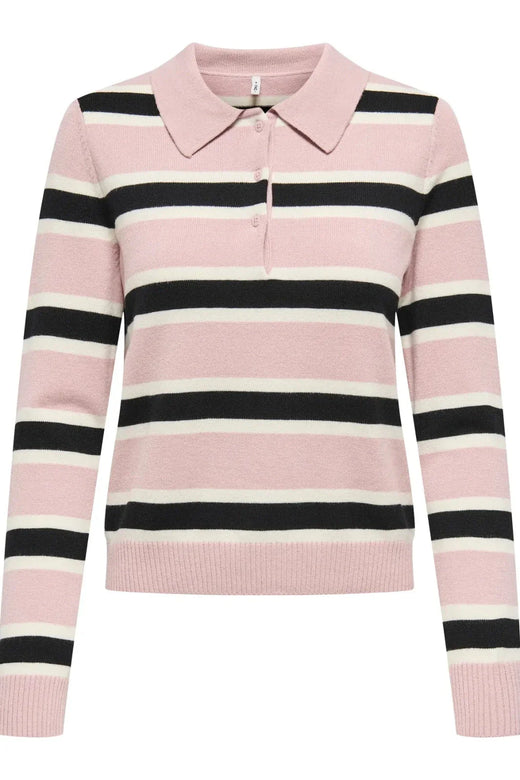 Only - Onllondon Ls Stripe Polo Cc Knt - 4947496 Burnished Lilac Babys Breath/Black/Dtm Button Strikbluser 