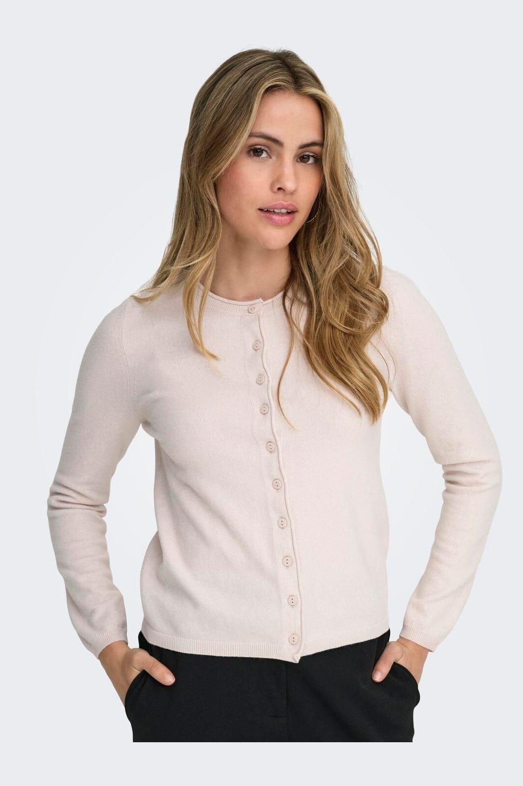 Only - Onlloyal Ls O-Neck Button Cardi Knt - 4986401 Moonbeam Melange