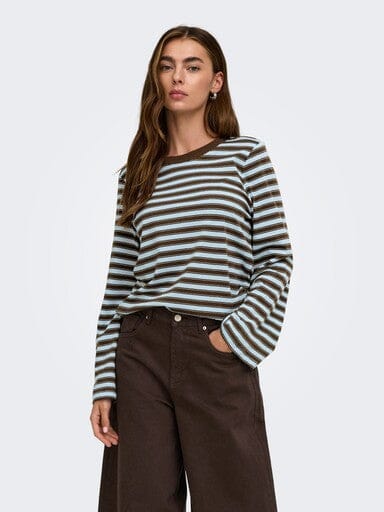 Only - Onlluna Happy L/S O-Neck Stripe Tee - 5195035 Skyway Vanilla Ice / Demitasse (Met) T-shirts 