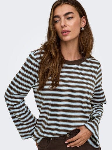 Only - Onlluna Happy L/S O-Neck Stripe Tee - 5195035 Skyway Vanilla Ice / Demitasse (Met) T-shirts 