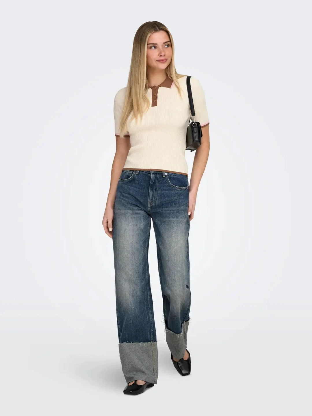 Only - Onlmeddi Life Ss Contrast Polo Cc Knt - 4972164 Birch Toasted/Romance Rose/Dtm Button T-shirts 