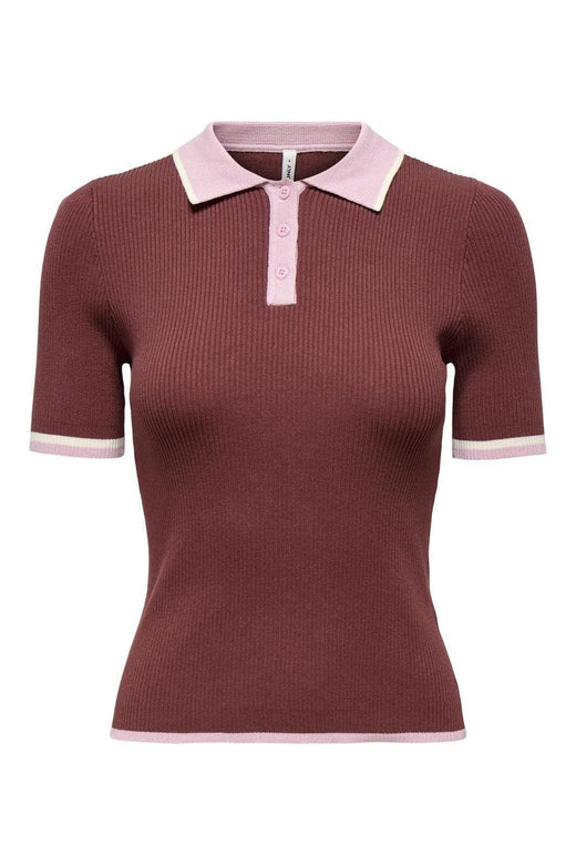 Only - Onlmeddi Life Ss Contrast Polo Cc Knt - 4972165 Spiced Apple Romance Rose/Birch/Dtm Button