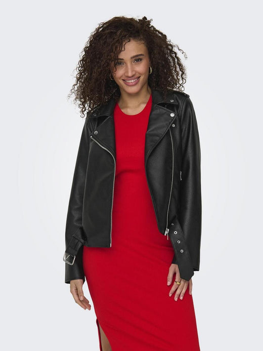Only - Onlmille Faux Leather Biker Jacket - 4850787 Black