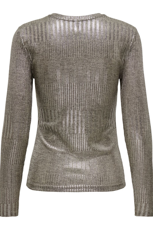 Only - Onlmirinda L/S O-Neck Top - 4602126 Humus Melange + Silver Metallic Bluser 
