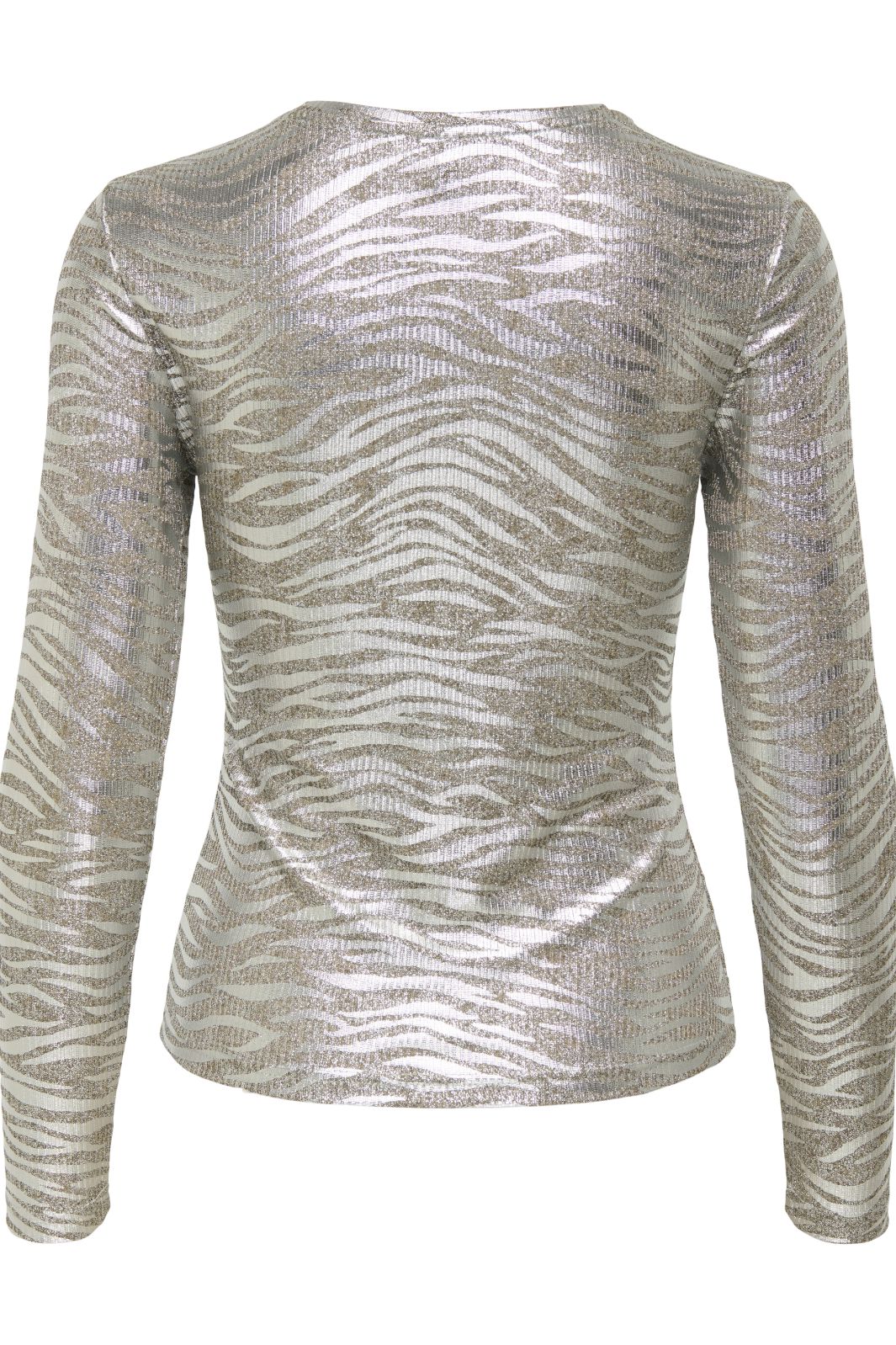 Only - Onlmirinda L/S O-Neck Top - 4892879 Humus Melange+Zebra Silver Metallic Bluser 