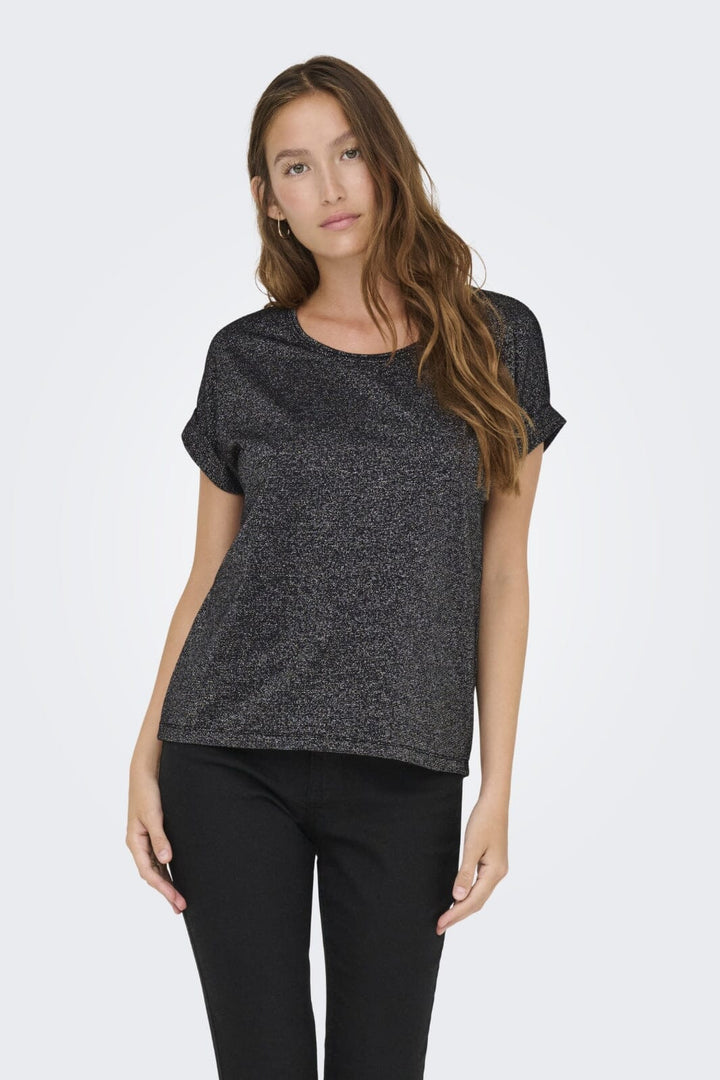 Only - Onlmoster Glitter S/S Top - 4898718 Black Silver Lurex