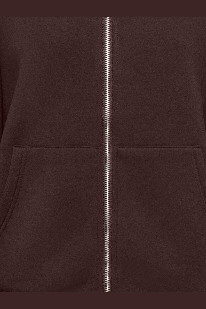 Only - Onlnaomi L/S Two-Way Zip Hoodie Swt - 5112667 Coffee Bean