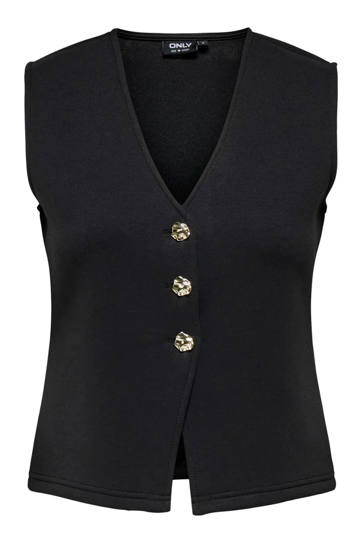 Only - Onlnaomi S/L Vest Swt - 4912054 Black Gold Buttons Veste 