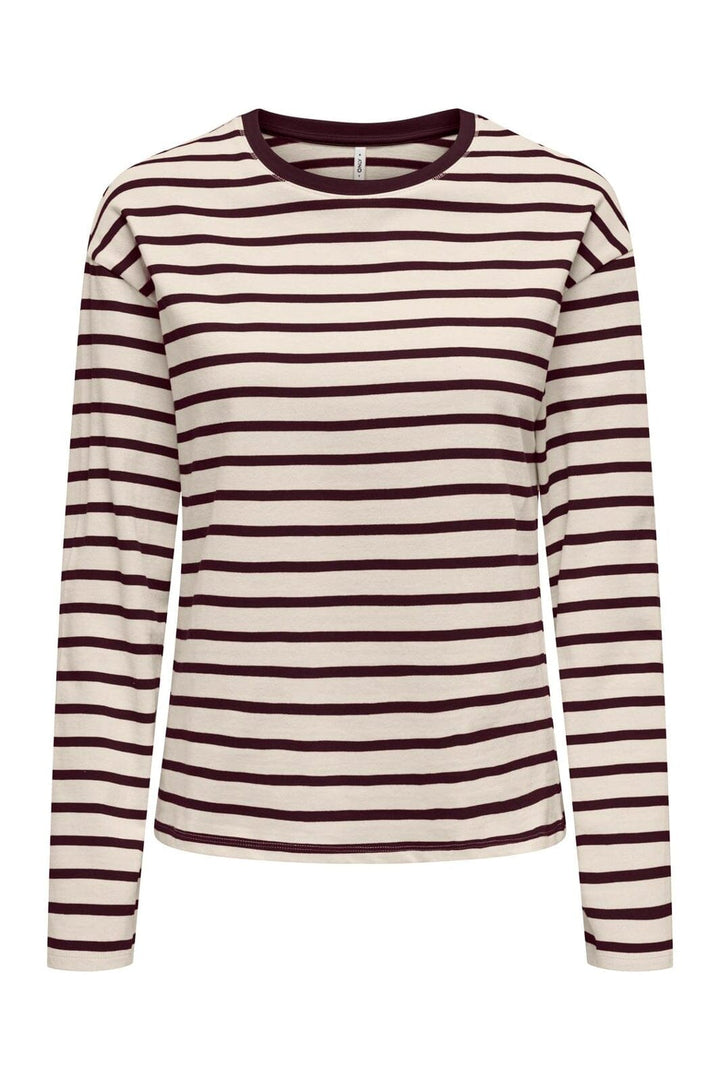 Only - Onlnew Soph L/S O-Neck Top Box - 5205854 Birch Winetasting + Winetasting Neckline