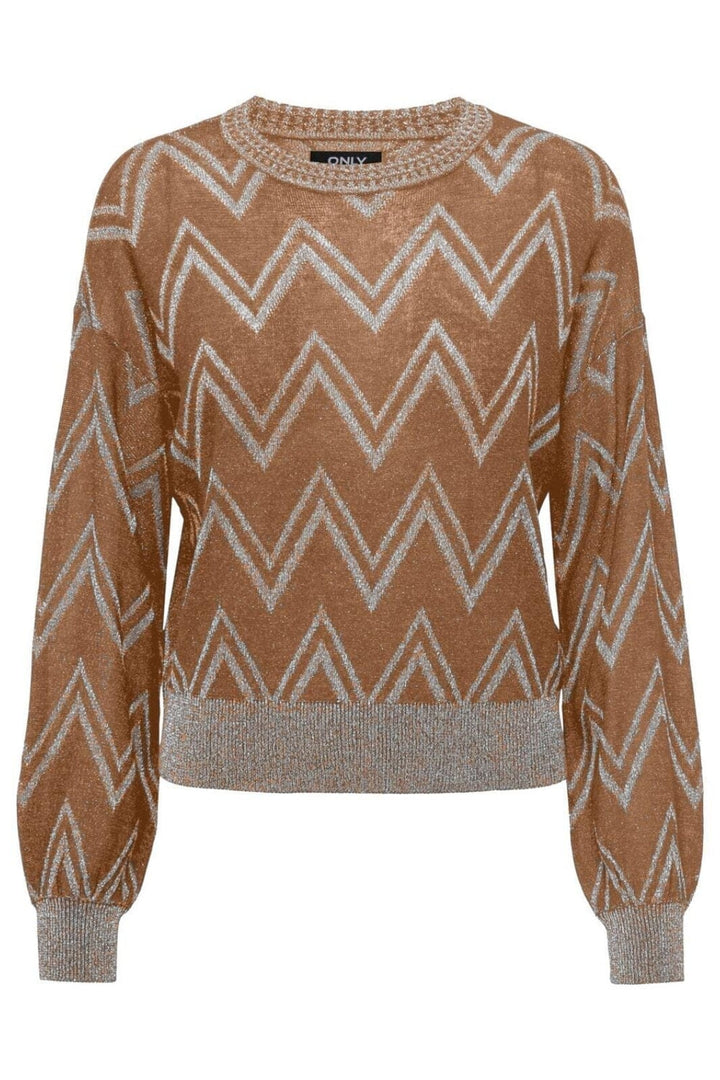 Only - Onlnicole Life Ls Glitter O-Neck Knt - 4412761 Toasted Coconut Glitter Strikbluser 