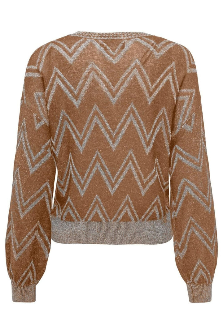 Only - Onlnicole Life Ls Glitter O-Neck Knt - 4412761 Toasted Coconut Glitter Strikbluser 