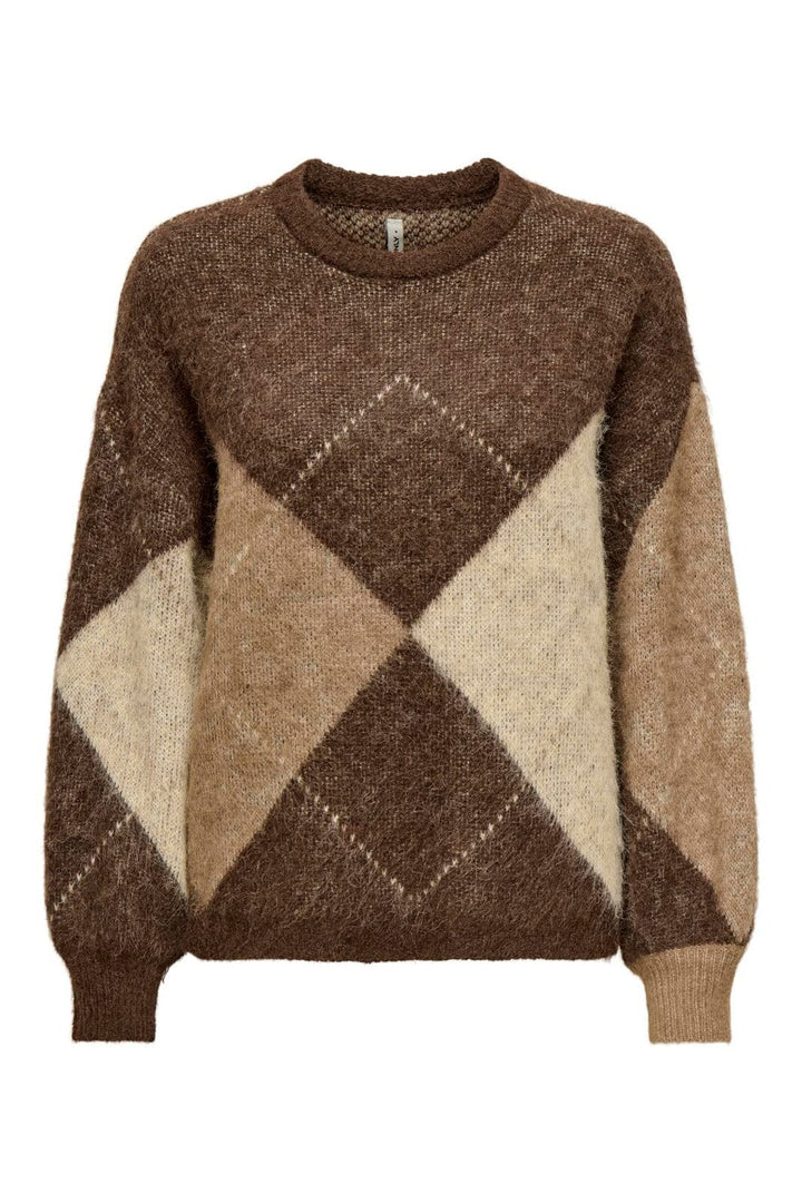 Only - Onlnoeme Life Ls Jq O-Neck Nca Knt - 4894899 Chestnut Cocoa Creme/Biscotti/Melange/Argyle