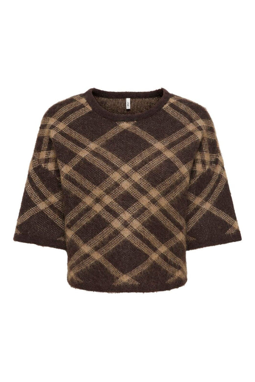Only - Onlnoeme Ss Pattern O-Neck Knt - 5107920 Chocolate Martini Check/Coca Creme/Mel