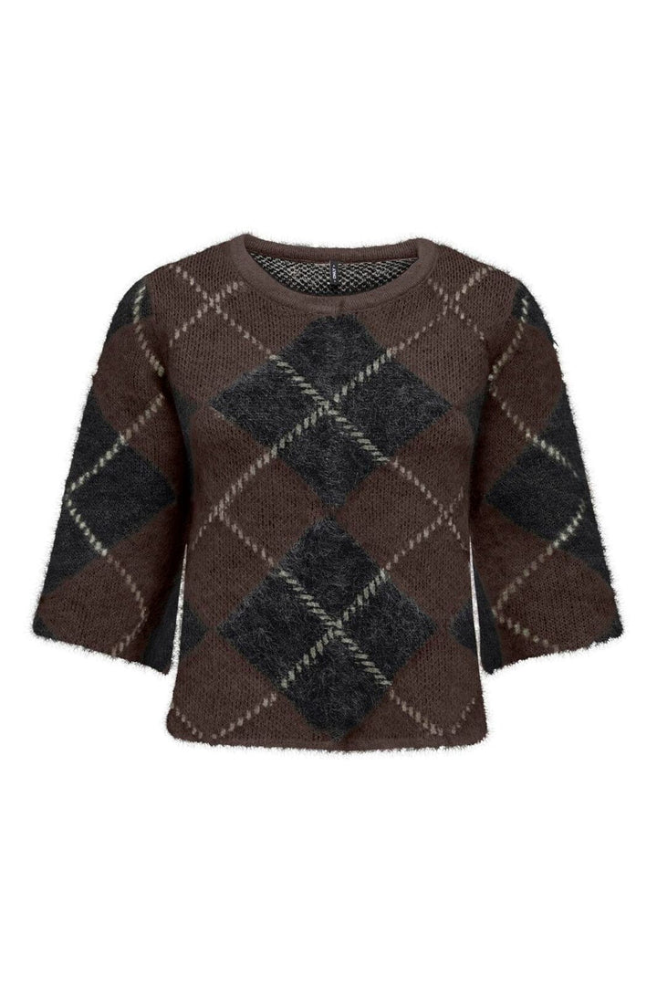 Only - Onlnoeme Ss Pattern O-Neck Knt - 5137193 Coffee Bean Big Argyle/Black/Oatmeal/Mel