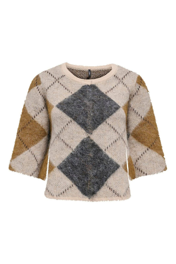 Only - Onlnoeme Ss Pattern O-Neck Knt - 5137194 Oatmeal Argyle/Dgm/Breen/Bracken/Mel