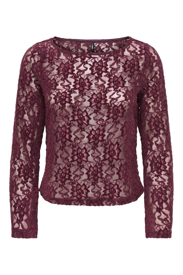 Only - Onlnola L/S Lace Velvet Top - 5127870 Winetasting
