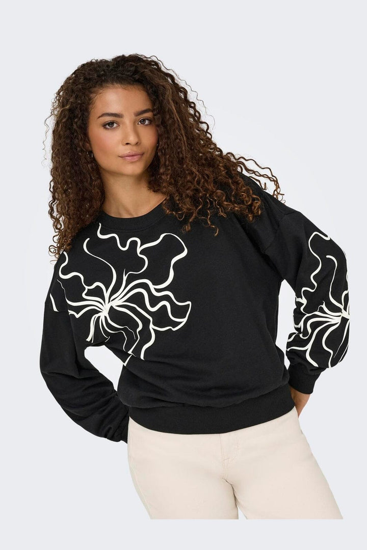 Only - Onlodessa L/S O-Neck Box Ub Swt - 4806648 Black W. Blury Flower