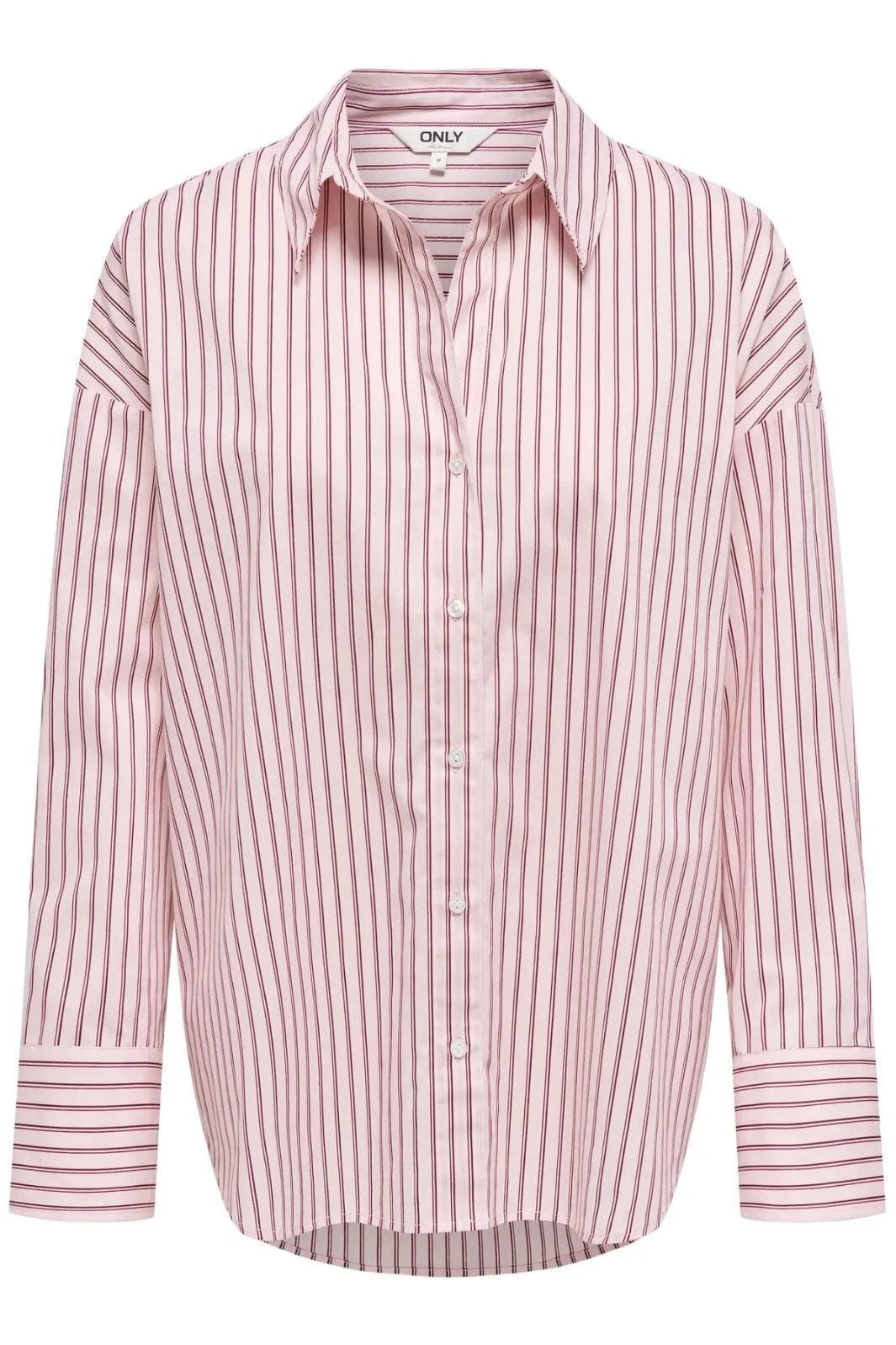 Only - Onloregon Alva Ls Reg Shirt - 5012928 Fuchsia Pink Bordeaux+White Skjorter 