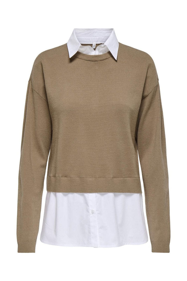 Only - Onlpayson Ls Mix Pullover Knt - 4894437 Cocoa Créme Cloud Dancer Woven
